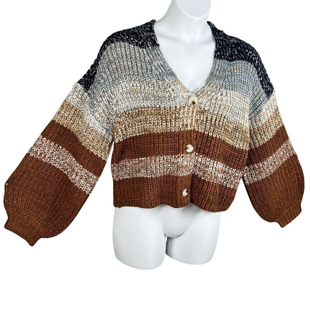 So Me NWT Womens M Oversized Bishop Sleeves Cropped Cardigan Ombre Sweater Boho